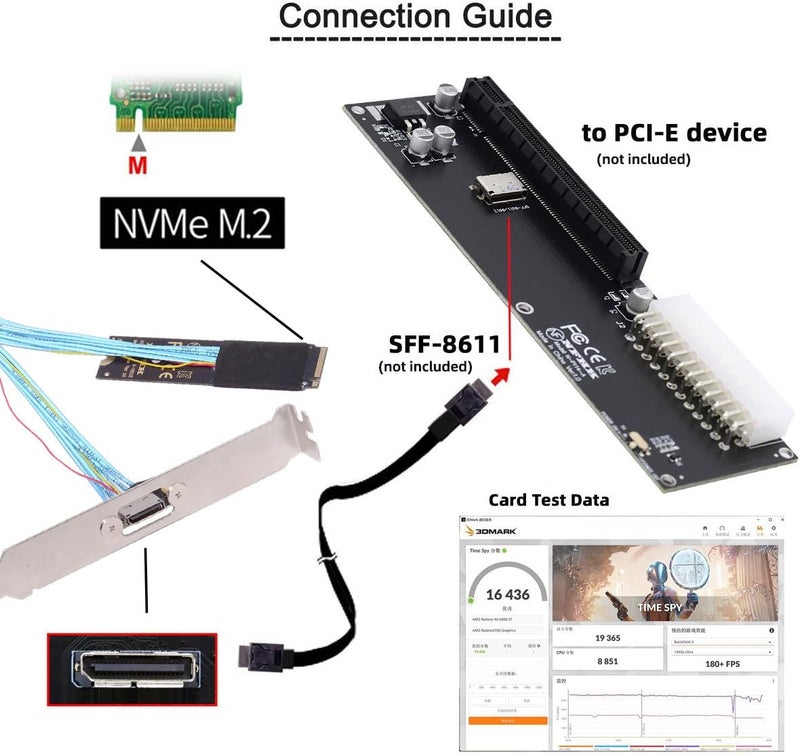 CY 2280 NGFF PCI-E4.0 M.2 M-Key to Oculink SFF-8612 SFF-8611 Host Cable 30cm with Bracket for NVME U.2 SSD Egpu - Image 5